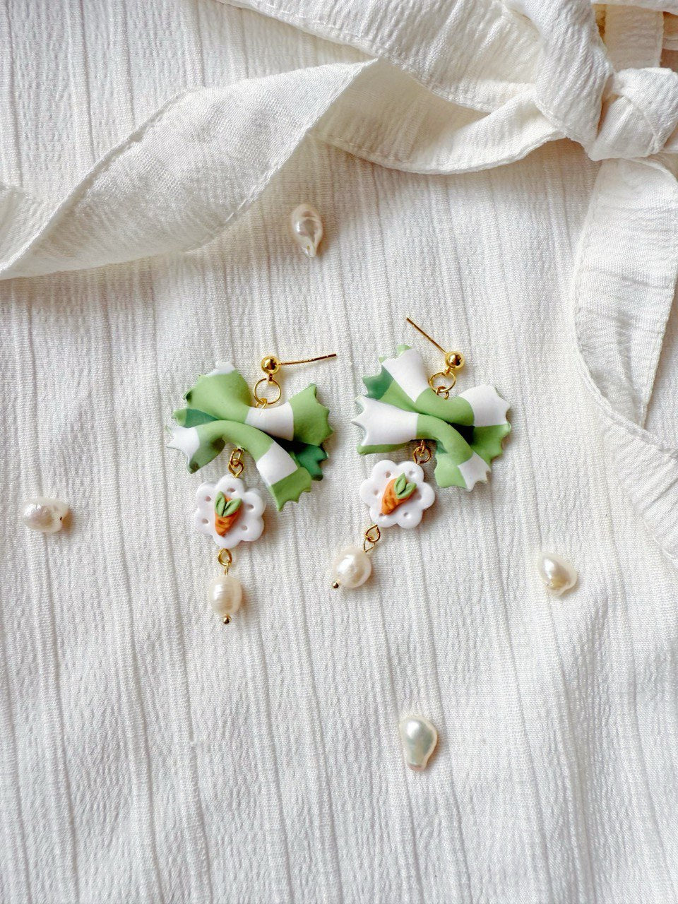 Green Gingham Flower Charm Dangle